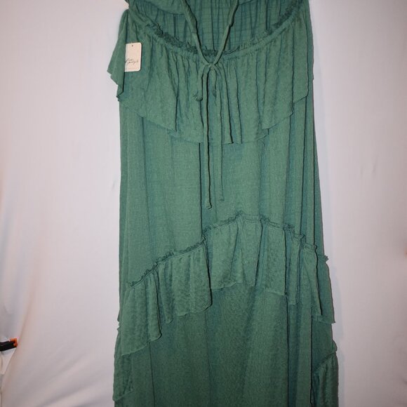 NWT Free People FP Beach Santa Luz Maxi Dress Green Boho Ruffle Large - Picture 4 of 6